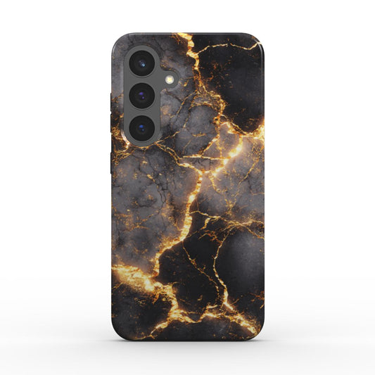 Rückseite „Golden Eruption“ – detailreiche, goldene Marmoradern auf Schwarzgrau