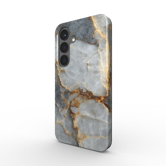 Stoßfeste Handyhülle Silver Ember – grauer Marmor mit goldenen Adern, Seitenansicht