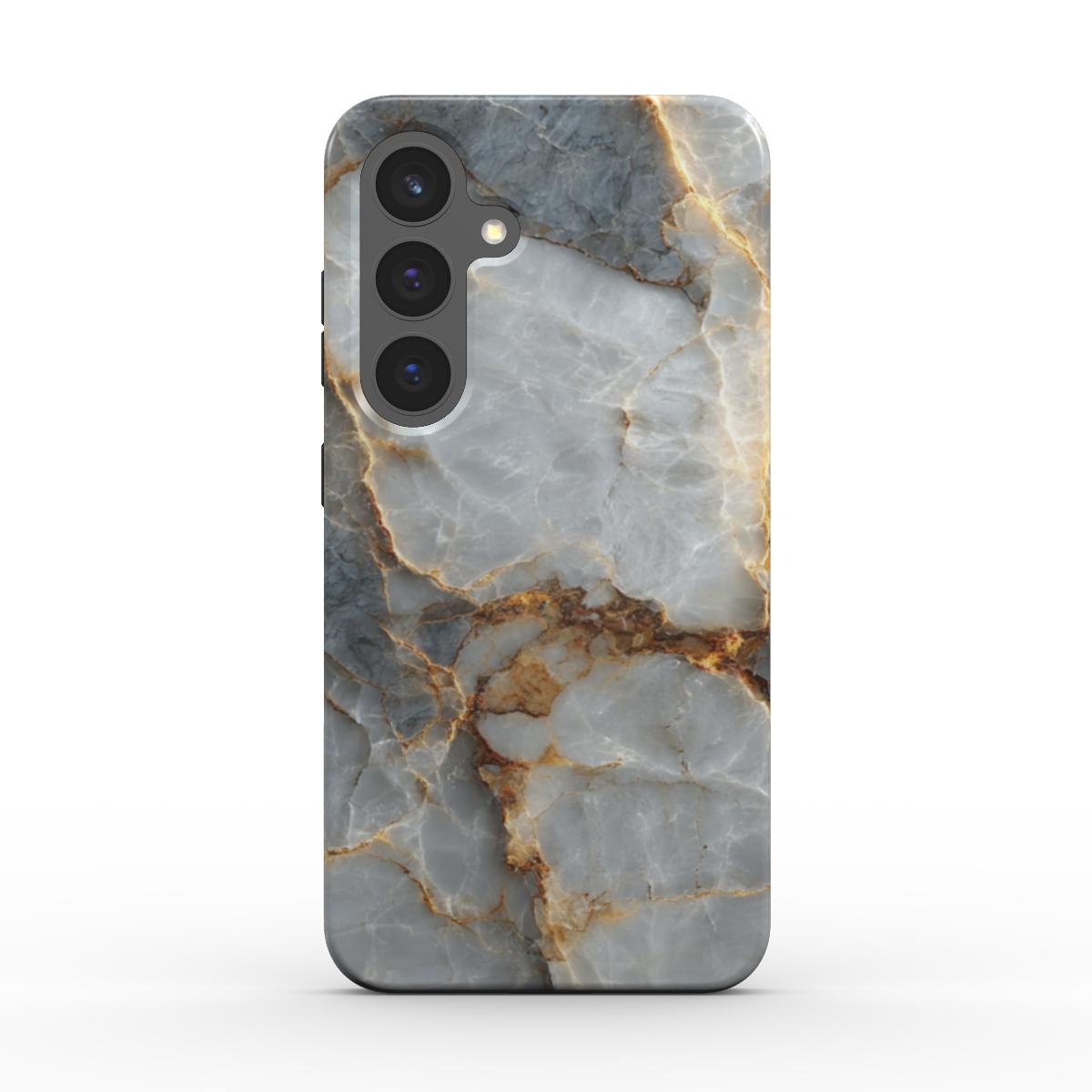 Silver Ember Handyhülle – elegantes Marmor-Design mit goldenen Linien, Rückansicht