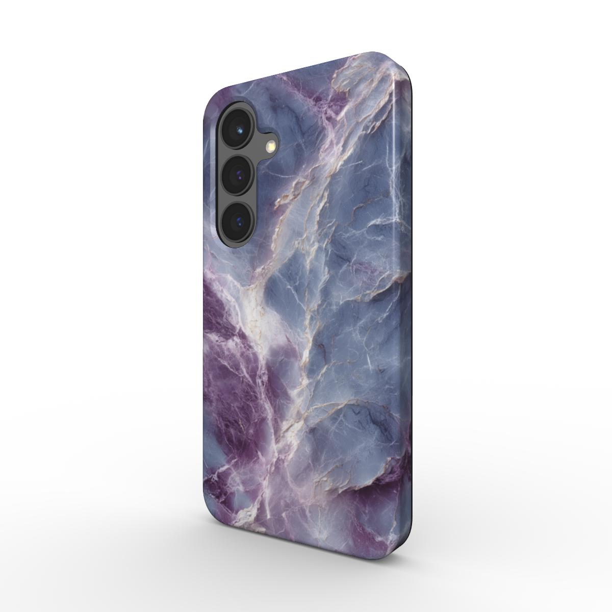Stoßfeste Handyhülle Violet Storm – Rückseite mit blau-violettem Marmor-Design