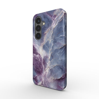 Stoßfeste Handyhülle Violet Storm – Rückseite mit blau-violettem Marmor-Design