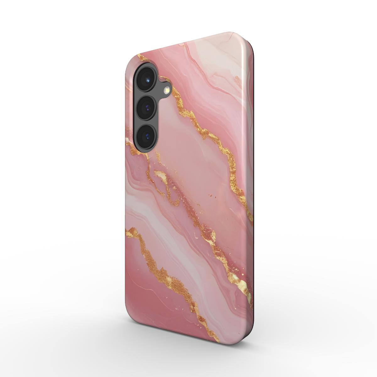 Stoßfeste Handyhülle Golden Blush – Rückseite mit rosa Marmor und goldenen Adern