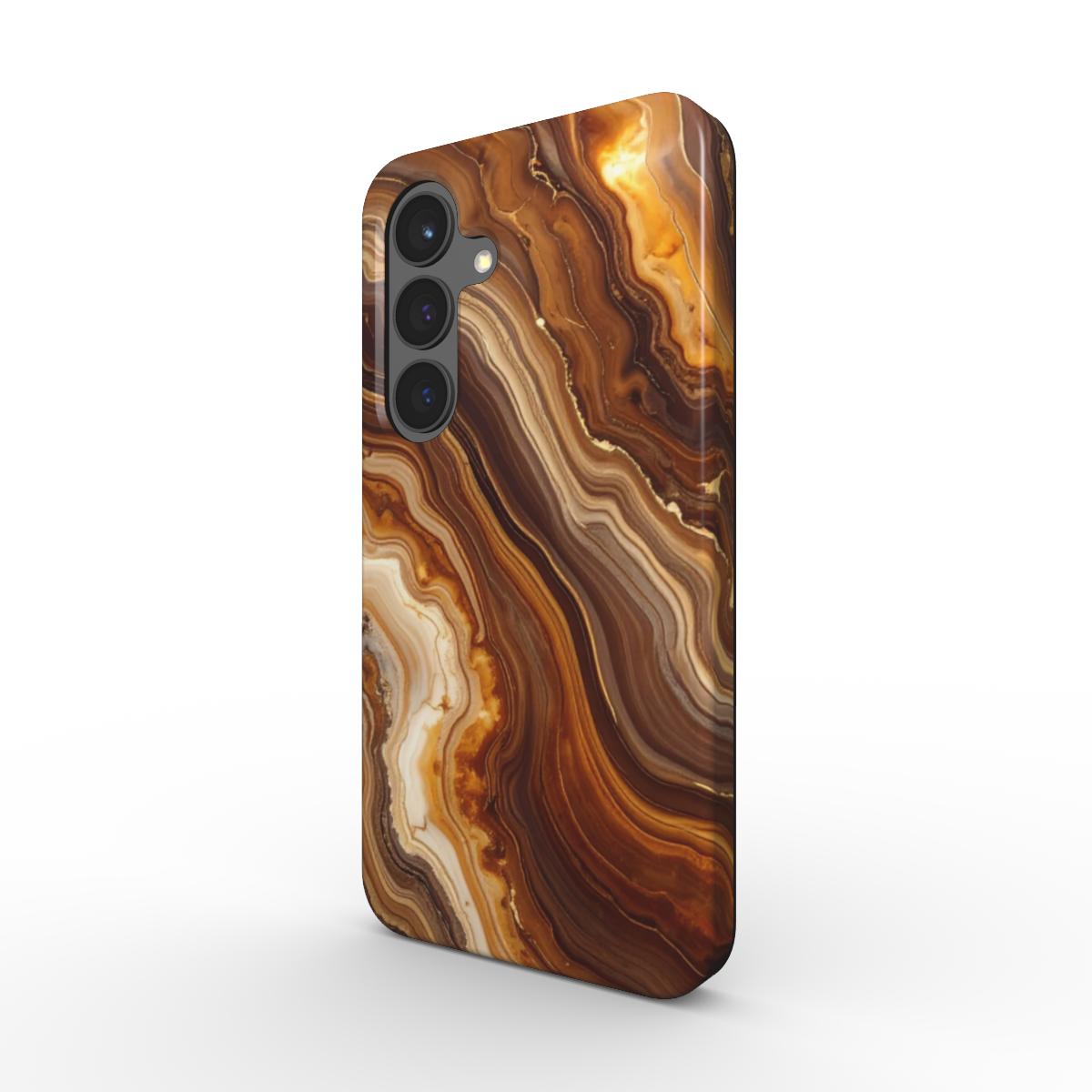 Stoßfeste Handyhülle Amber Flow – Rückseite im braun-goldenen Marmor-Design