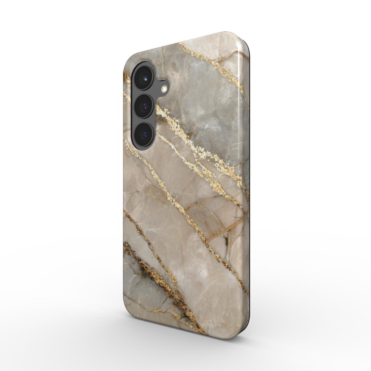 Stoßfeste Handyhülle Golden Dune – Rückseite im sandfarbenen Marmor-Design