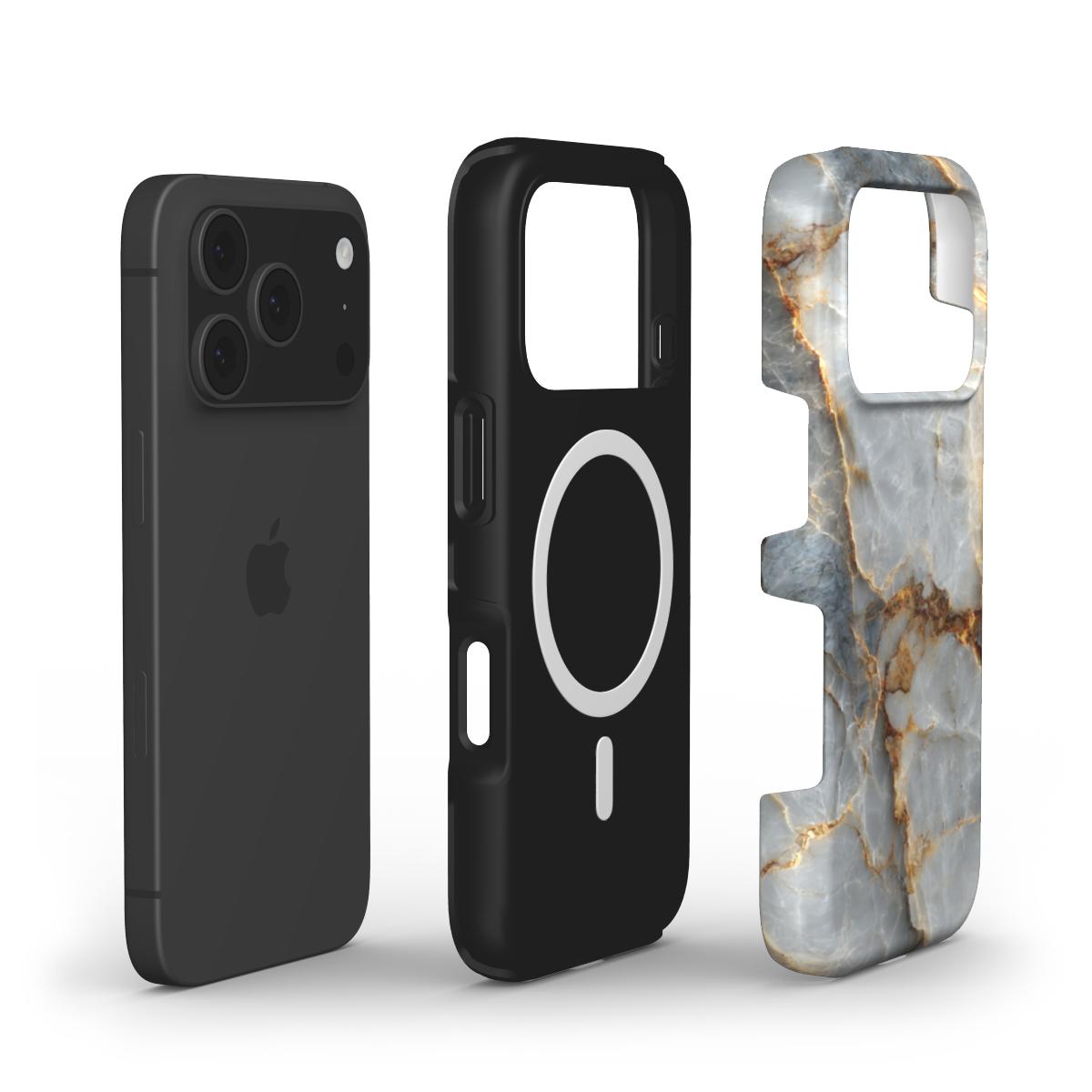 MagSafe Marmor-Design Handyhülle Silver Ember – Aufbau mit Magnetring