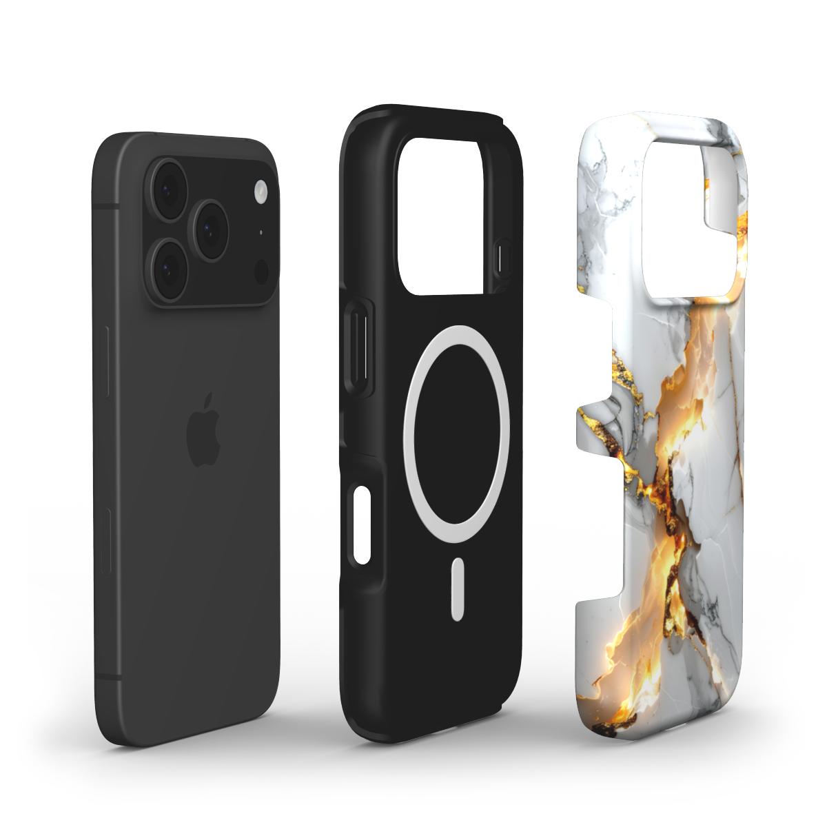 MagSafe Marmor-Design Handyhülle Golden Fracture – Aufbau mit Magnetring