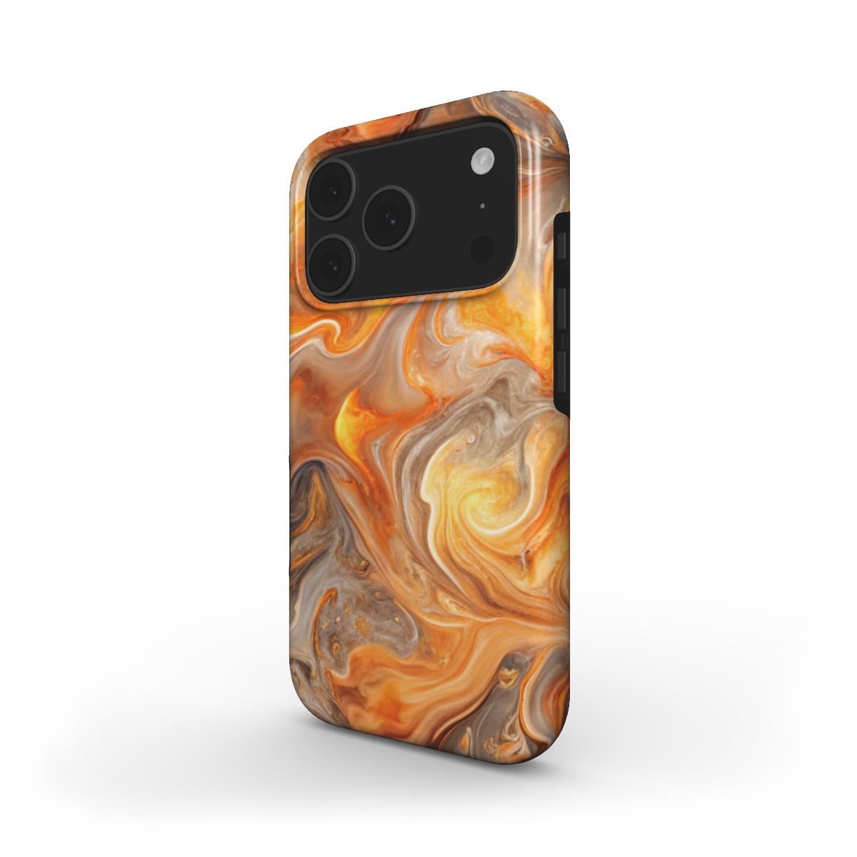 MagSafe Handyhülle Amber Blaze Rückseite mit orange-grauem Marmor-Design