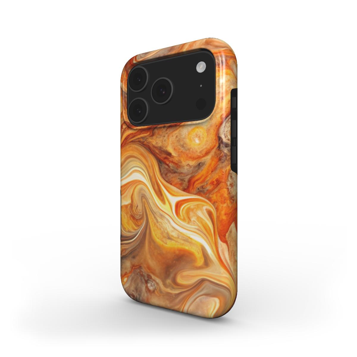 MagSafe Handyhülle Amber Storm mit leuchtendem Feuer-Design – Seitenansicht