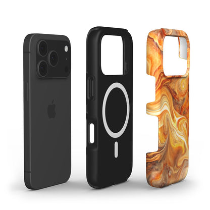 MagSafe Handyhülle Amber Storm – Explosionsansicht mit Magnetring und Doppelschicht-Schutz