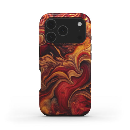 MagSafe Handyhülle Crimson Flame Rückseite mit rot-goldener Marmorstruktur