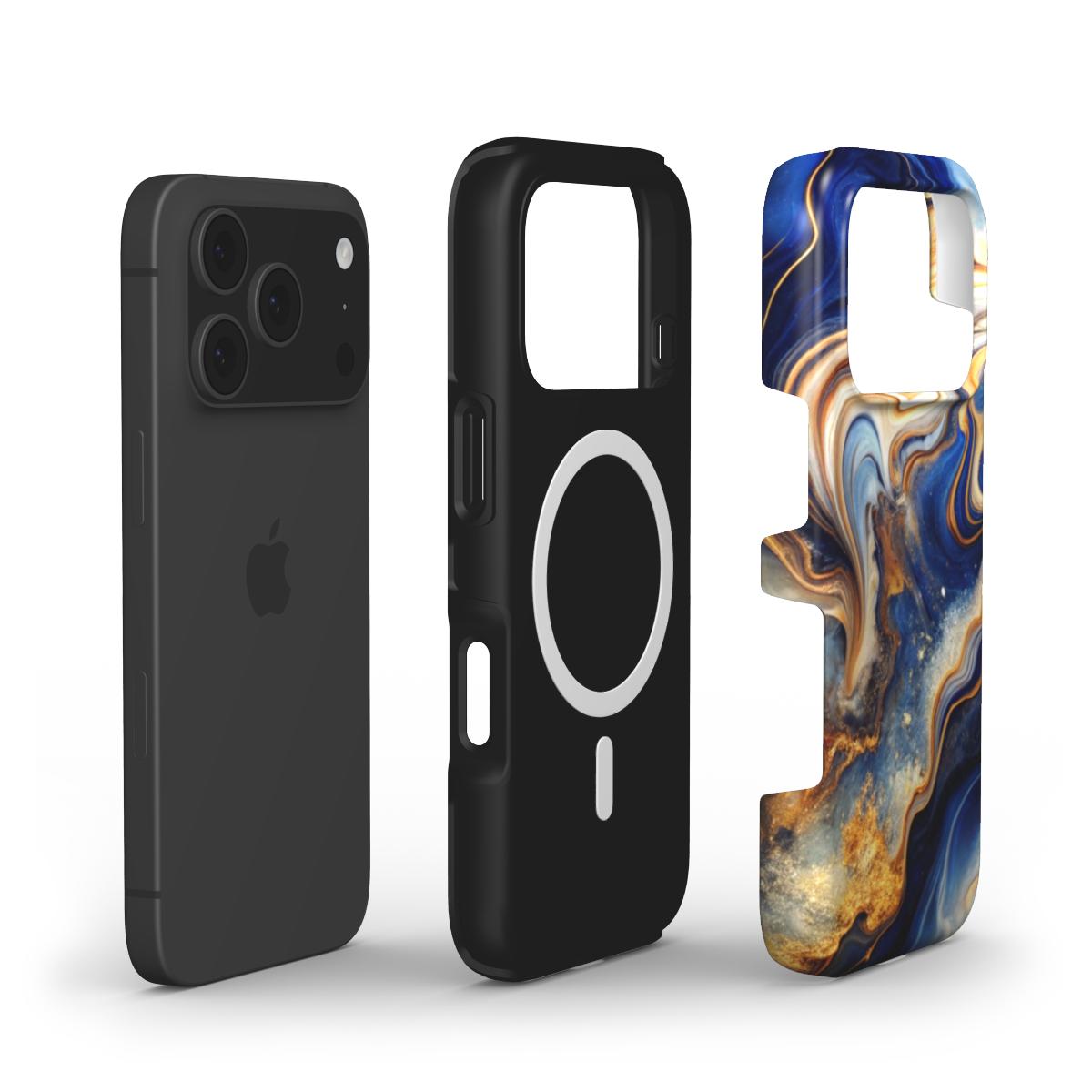 MagSafe Handyhülle Azure Storm – Explosionsansicht mit Magnetring und Doppelschicht-Aufbau