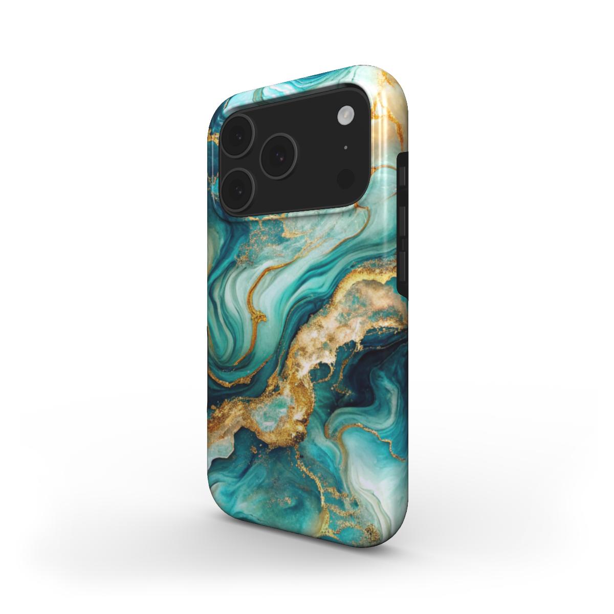 MagSafe Handyhülle Emerald Waves – Seitenansicht mit smaragdgrünem Marmor-Design