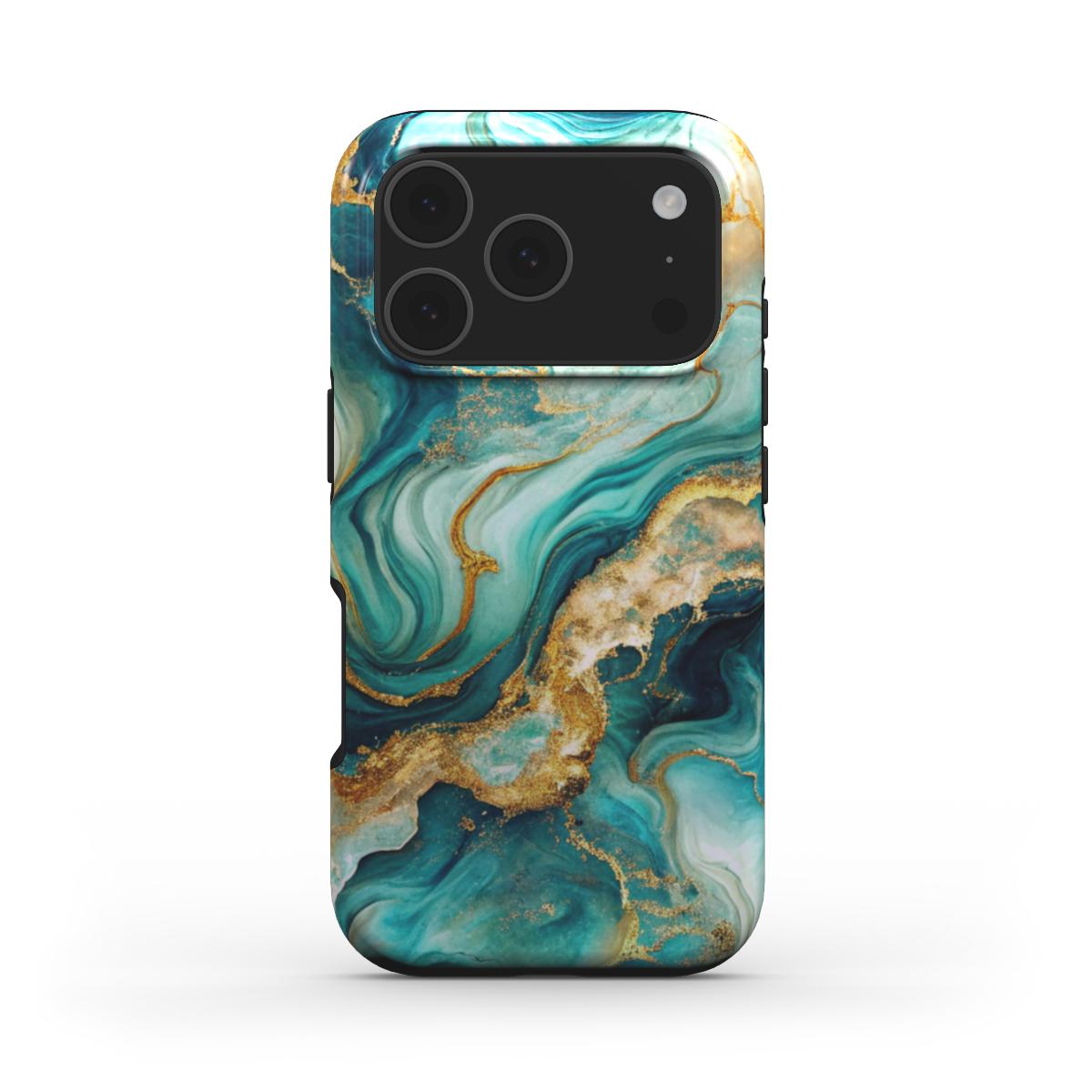 MagSafe Handyhülle Emerald Waves Rückseite mit gold-türkiser Struktur