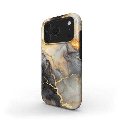 MagSafe Handyhülle Golden Ember – Seitenansicht mit schwarzem Marmor und goldenen Linien