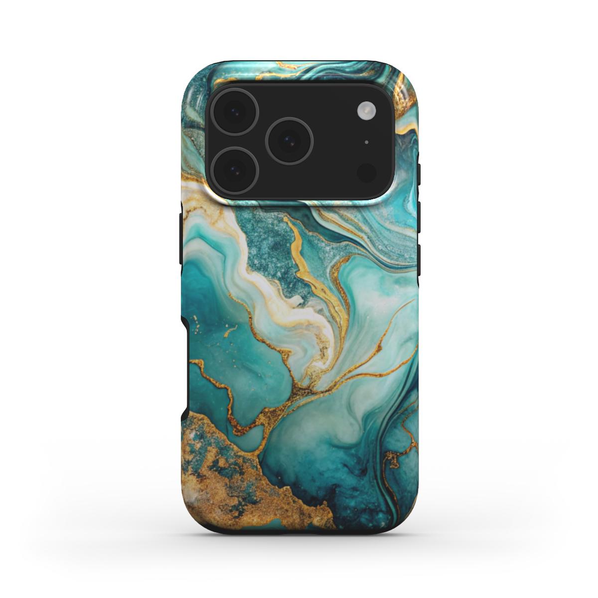 MagSafe Handyhülle Emerald Tide Rückseite mit fließendem Smaragd-Design