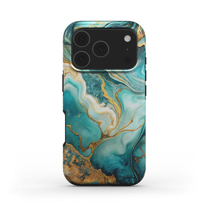 MagSafe Handyhülle Emerald Tide Rückseite mit fließendem Smaragd-Design