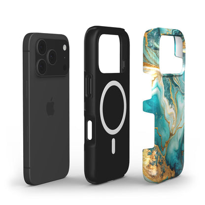 MagSafe Handyhülle Emerald Tide – Explosionsansicht mit Magnetring und Dual-Layer-Struktur