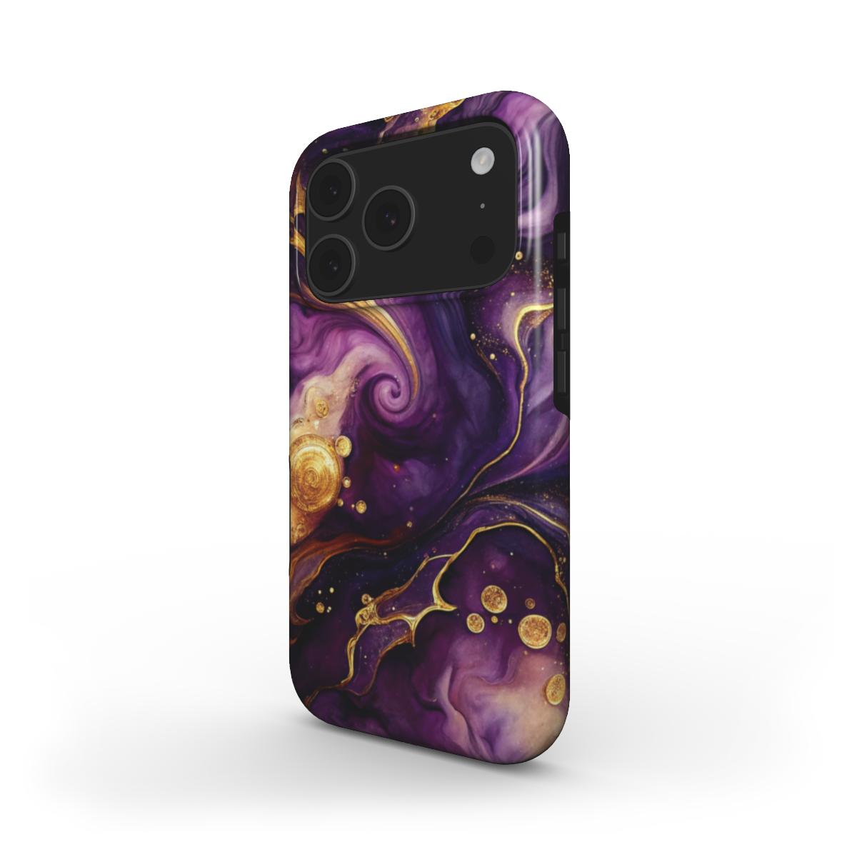 MagSafe Handyhülle Violet Nebula – Seitenansicht mit violett-goldenem Galaxie-Design