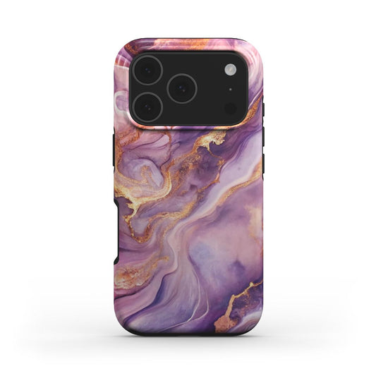 MagSafe Handyhülle Amethyst Drift Rückseite mit intensiven Lilatönen und Goldadern