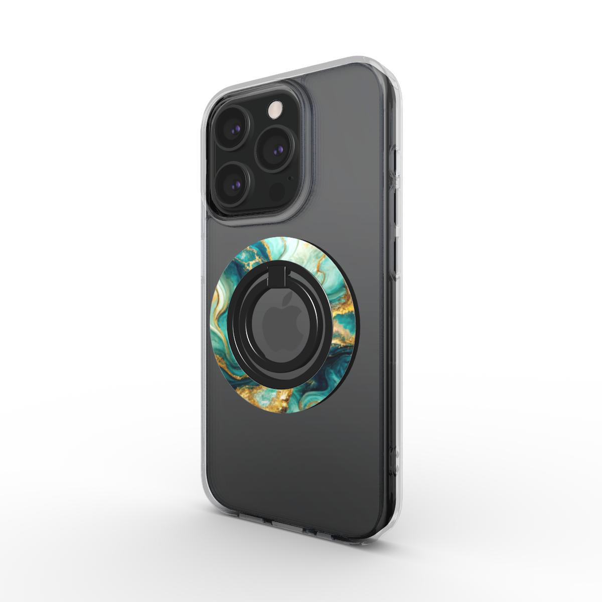 Emerald Waves Ringhalter auf Smartphone-Hülle, Schrägansicht