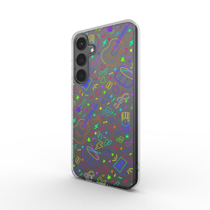 Transparente Musik-Handyhülle im 3D-Winkel – buntes Musikdesign, TPU-Schutz, transparentes Case – Modell Samsung