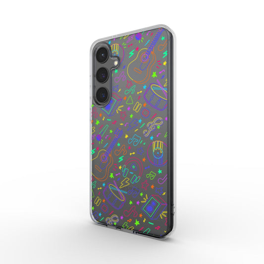 Transparente Musik-Handyhülle im 3D-Winkel – buntes Musikdesign, TPU-Schutz, transparentes Case – Modell Samsung