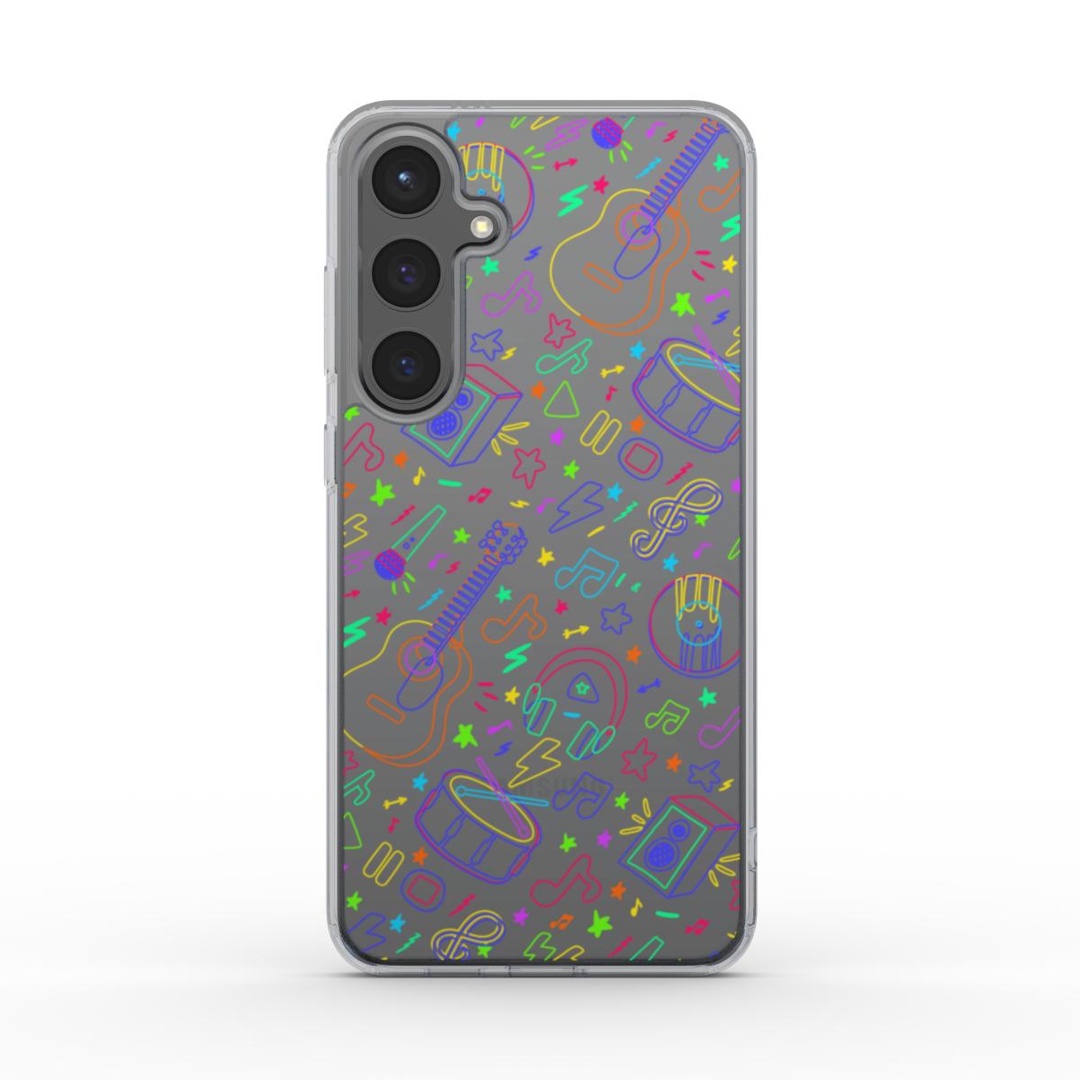 Transparente Musik-Handyhülle von hinten – farbenfrohes Musikmotiv, kratzfestes TPU, klare Smartphone-Optik