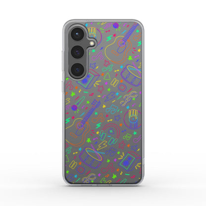 Transparente Musik-Handyhülle von hinten – farbenfrohes Musikmotiv, kratzfestes TPU, klare Smartphone-Optik