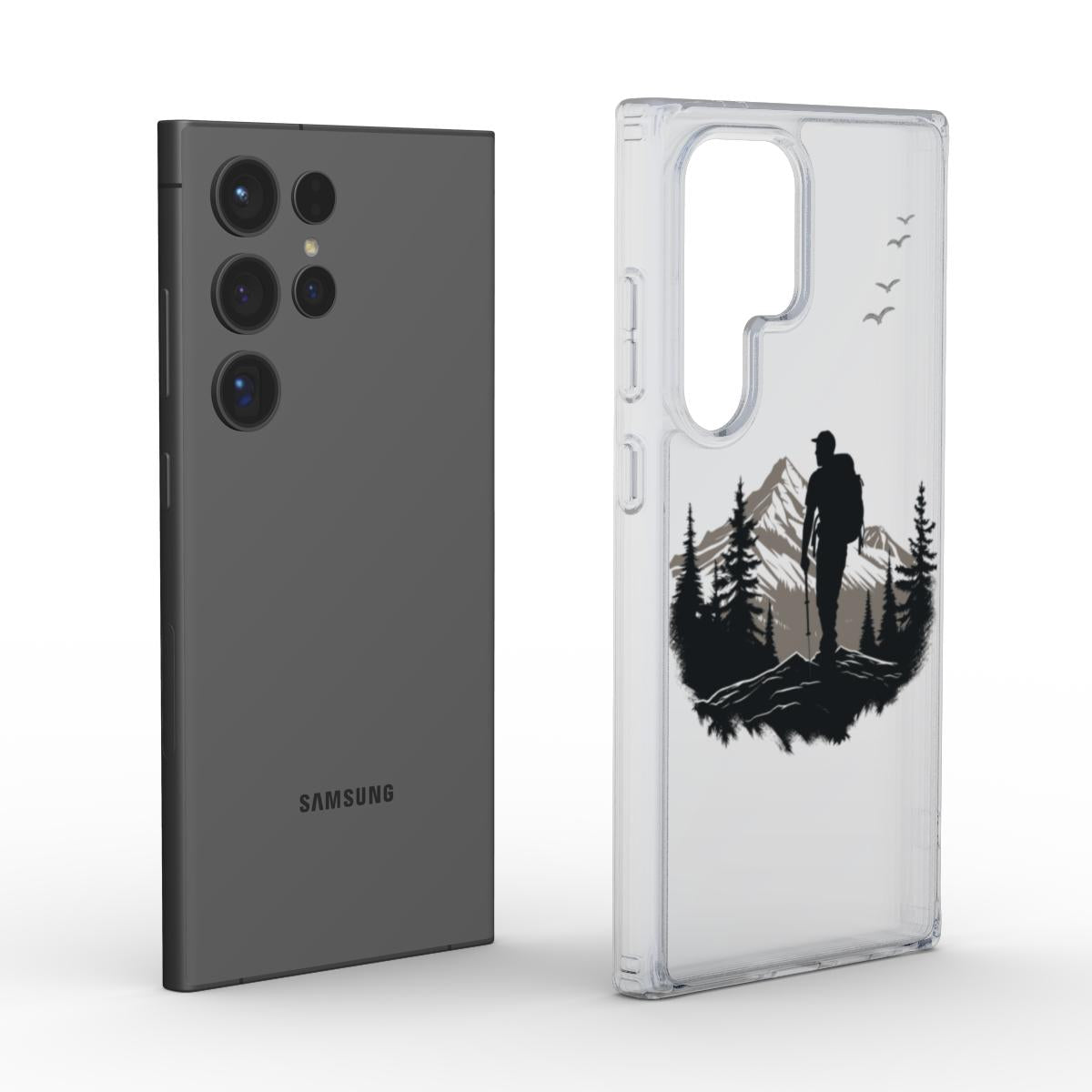 Transparente Outdoor-Hülle neben Samsung-Gerät – Design Detailaufnahme