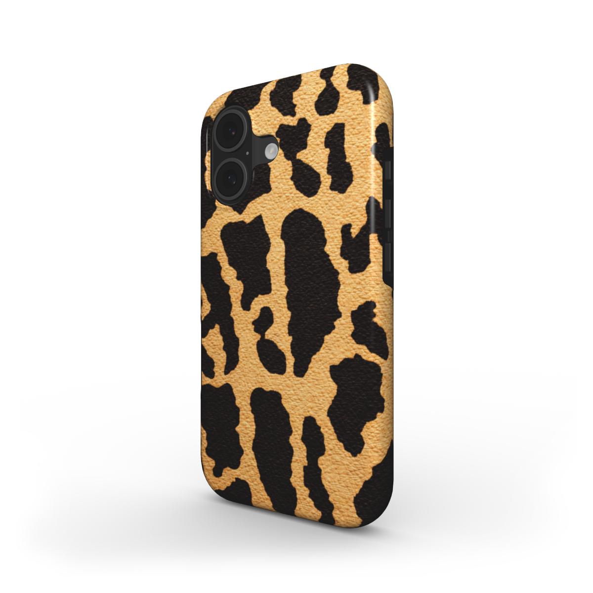 Smartphone Schutzhülle mit Leopardenmuster in Gold - schräge Ansicht