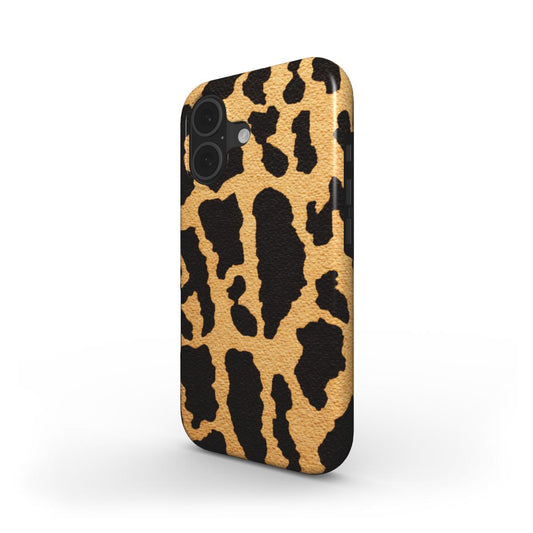 Smartphone Schutzhülle mit Leopardenmuster in Gold - schräge Ansicht