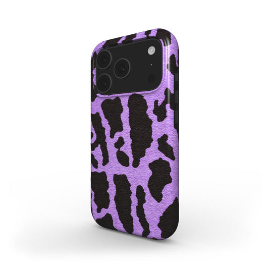 Smartphone Schutzhülle mit Leopardenmuster in Violett - schräge Ansicht