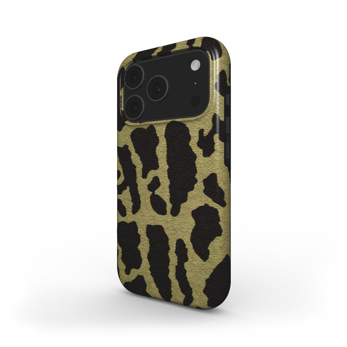 MagSafe Smartphone Schutzhülle mit Leopardenmuster in Militärgrün - schräge Ansicht