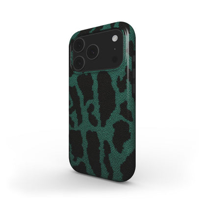 MagSafe Smartphone Schutzhülle mit Leopardenmuster in Grün - schräge Ansicht