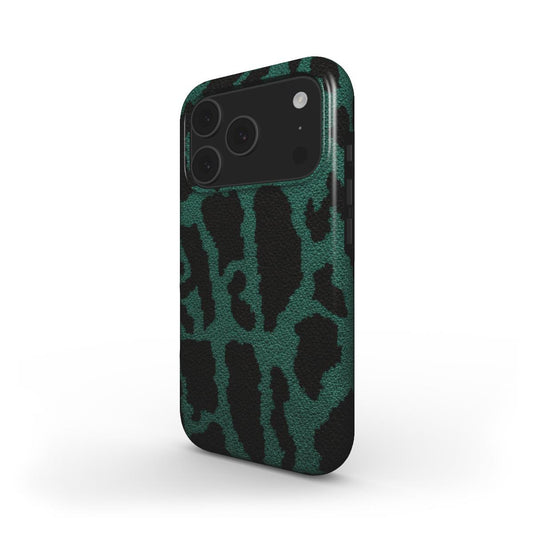 MagSafe Smartphone Schutzhülle mit Leopardenmuster in Grün - schräge Ansicht