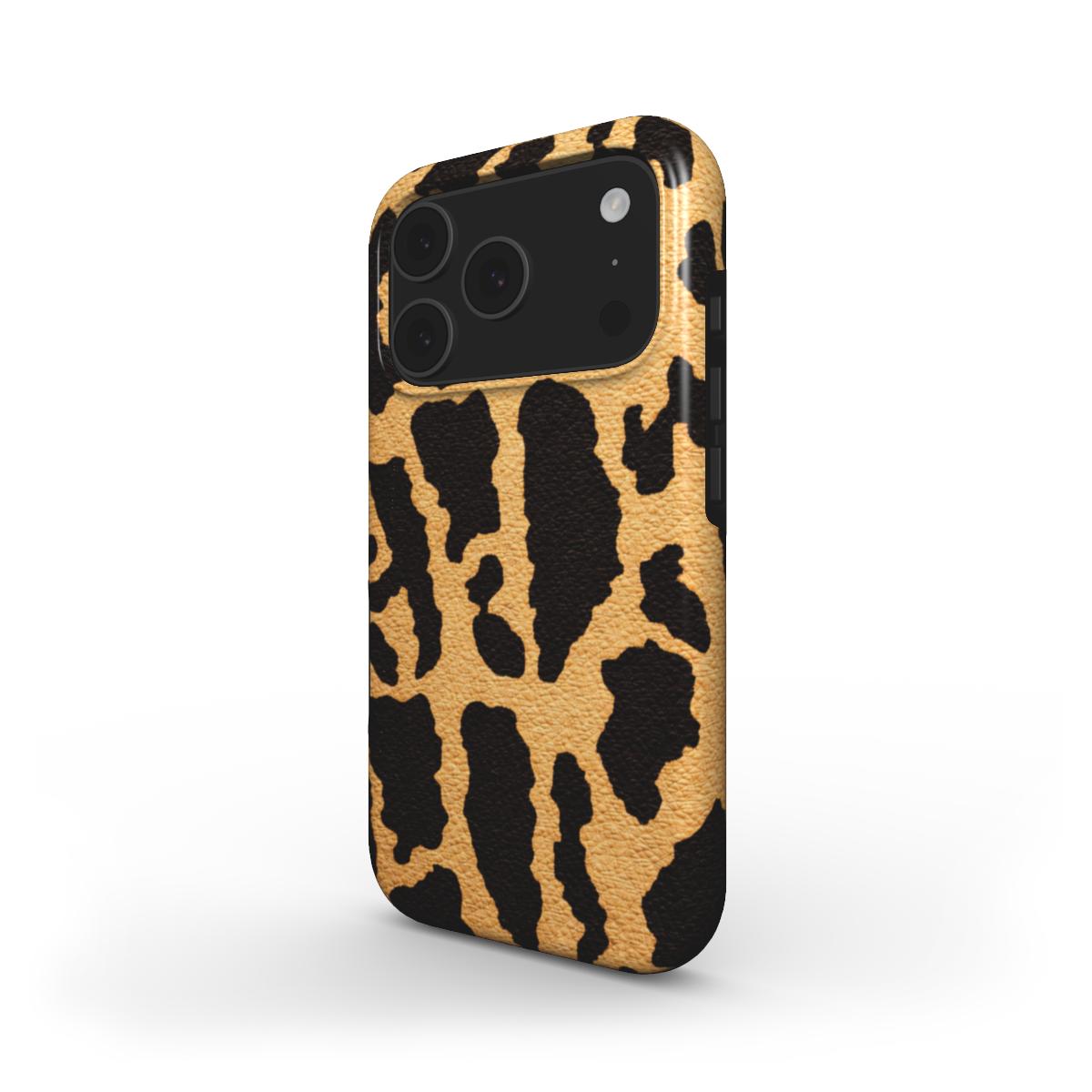 MagSafe Smartphone Schutzhülle mit Leopardenmuster in Gold - schräge Ansicht