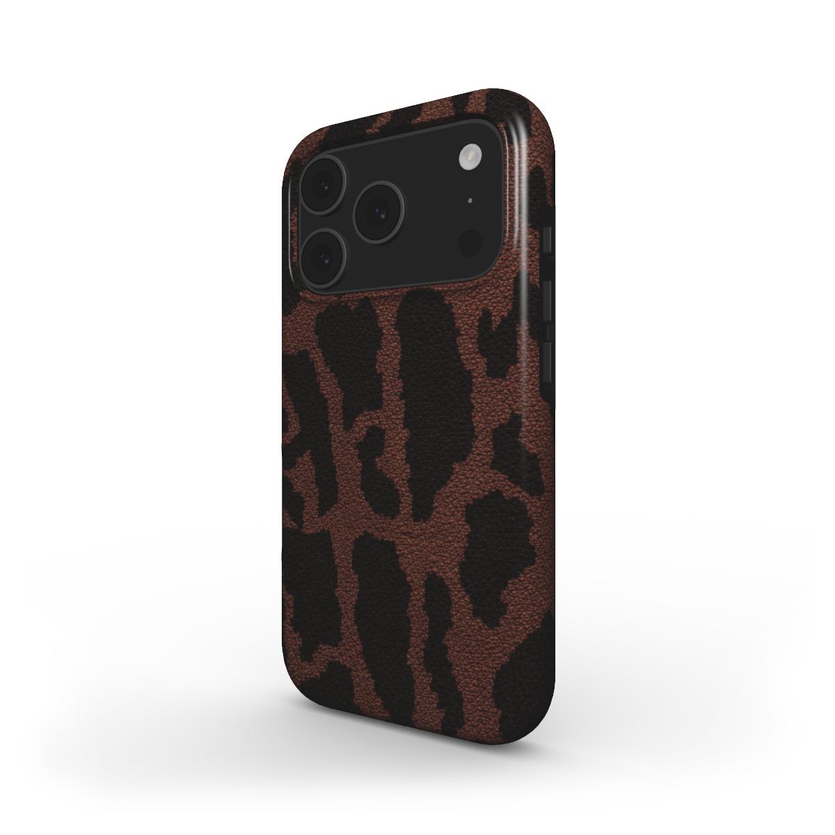 MagSafe Smartphone Schutzhülle mit Leopardenmuster in Braun - schräge Ansicht
