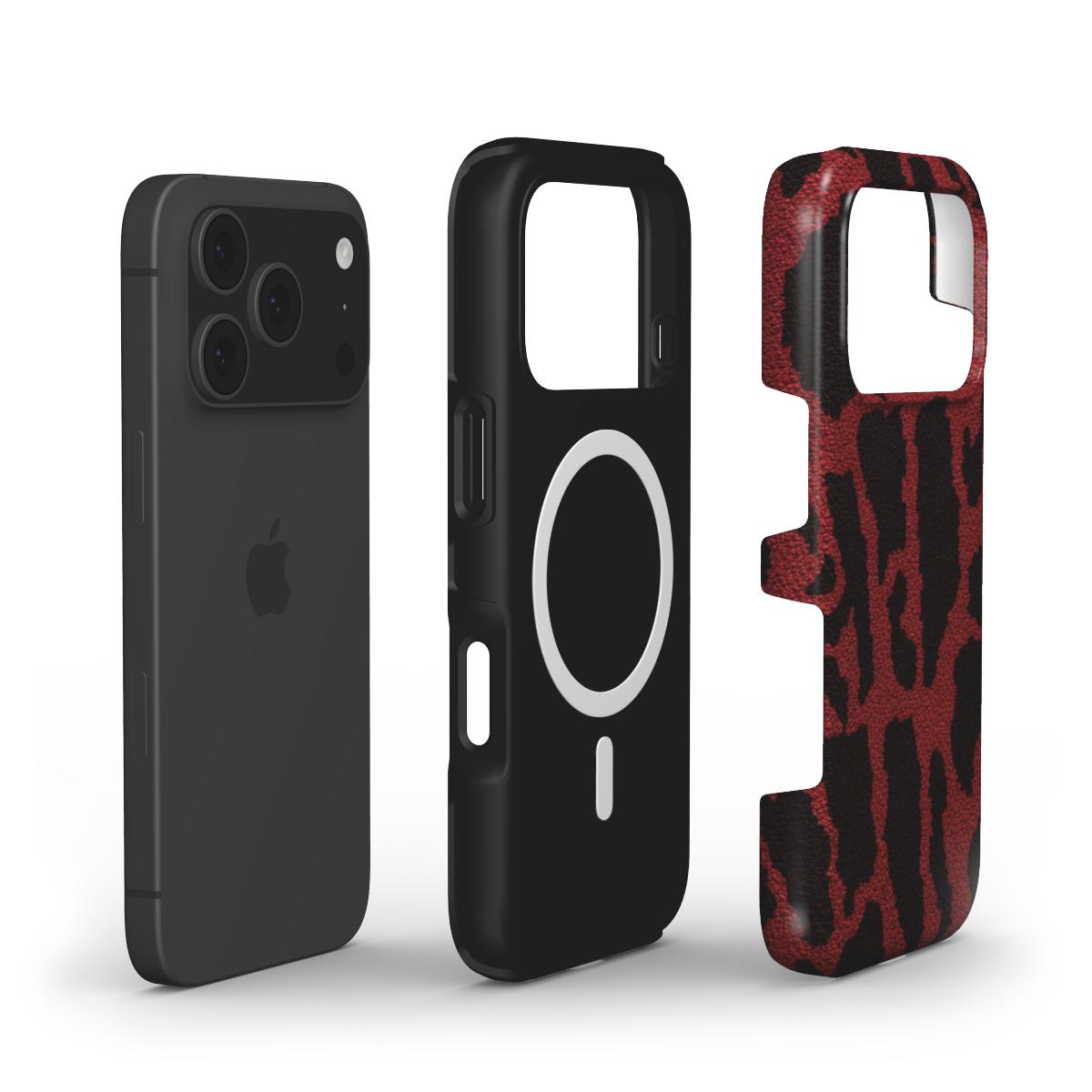 Zweischichtiger Dual-Layer Aufbau der Handyhülle im Leopardenmuster Rot mit integriertem MagSafe Ring
