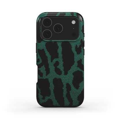 Rückseite der MagSafe Handyhülle Leopard Print Grün glänzend