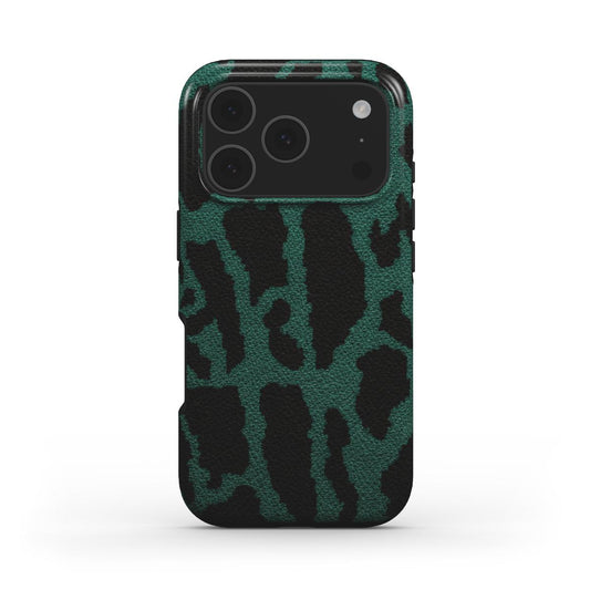 Rückseite der MagSafe Handyhülle Leopard Print Grün glänzend