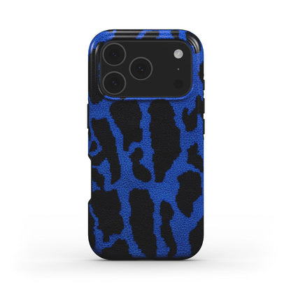 Rückseite der MagSafe Handyhülle Leopard Print Blau glänzend