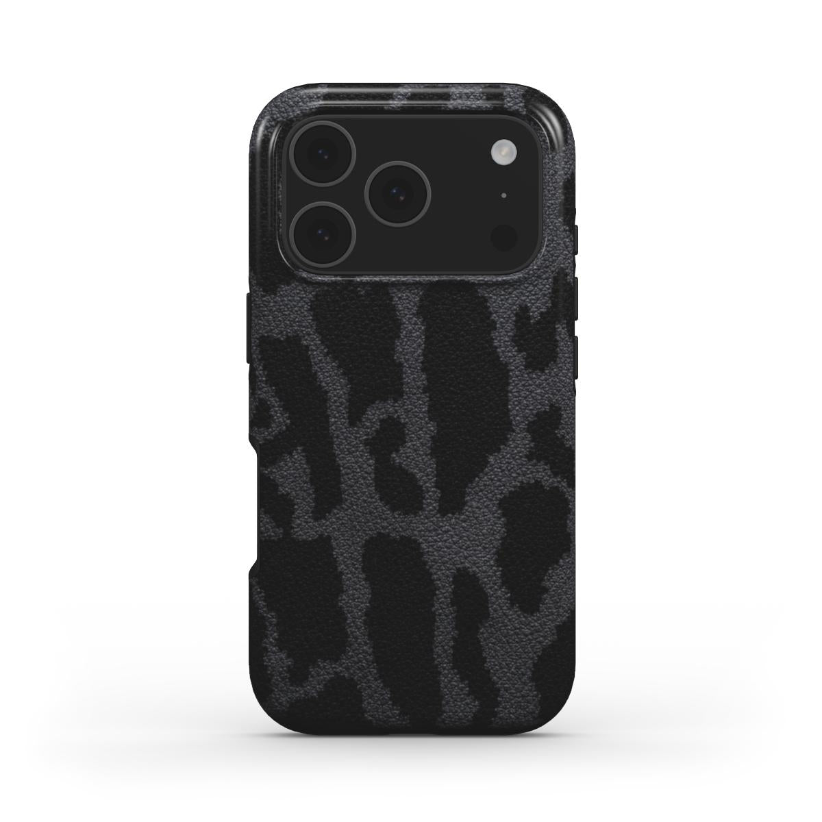 Rückseite der MagSafe Handyhülle Leopard Print Grau glänzend