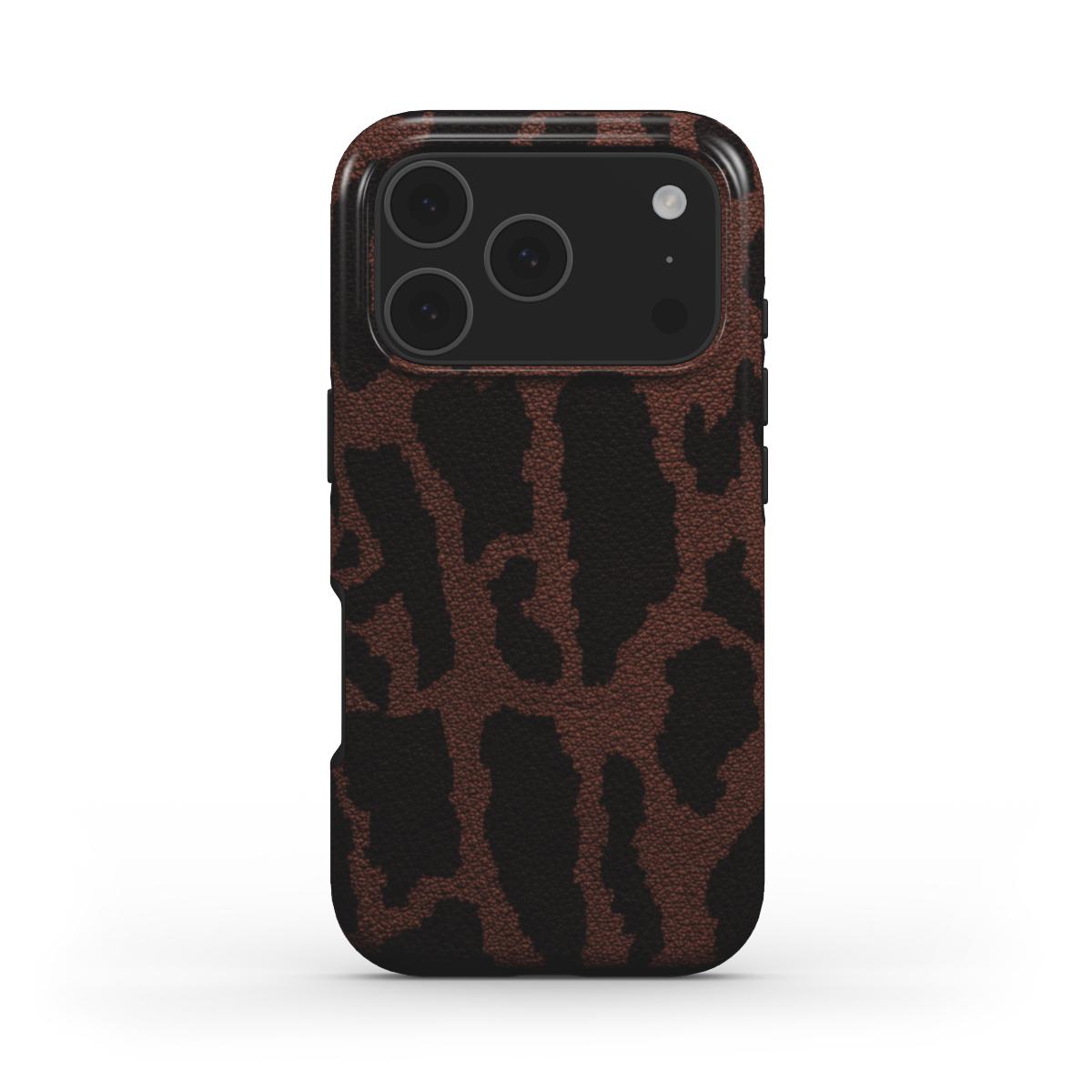 Rückseite der MagSafe Handyhülle Leopard Print Braun glänzend