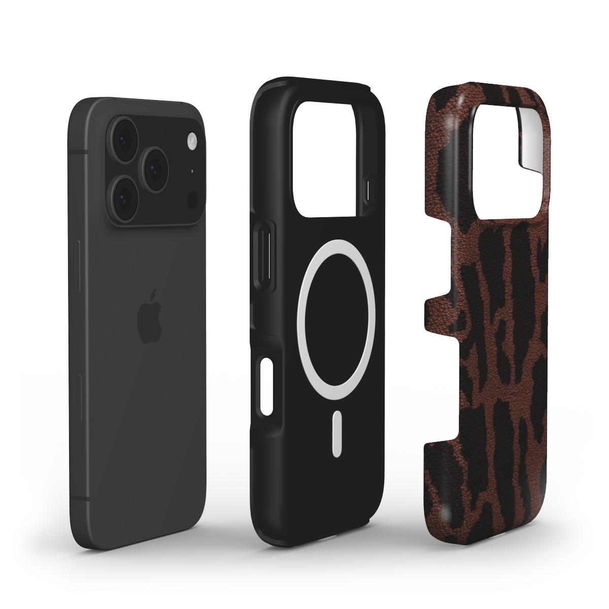 Zweischichtiger Dual-Layer Aufbau der Handyhülle im Leopardenmuster Braun mit integriertem MagSafe Ring