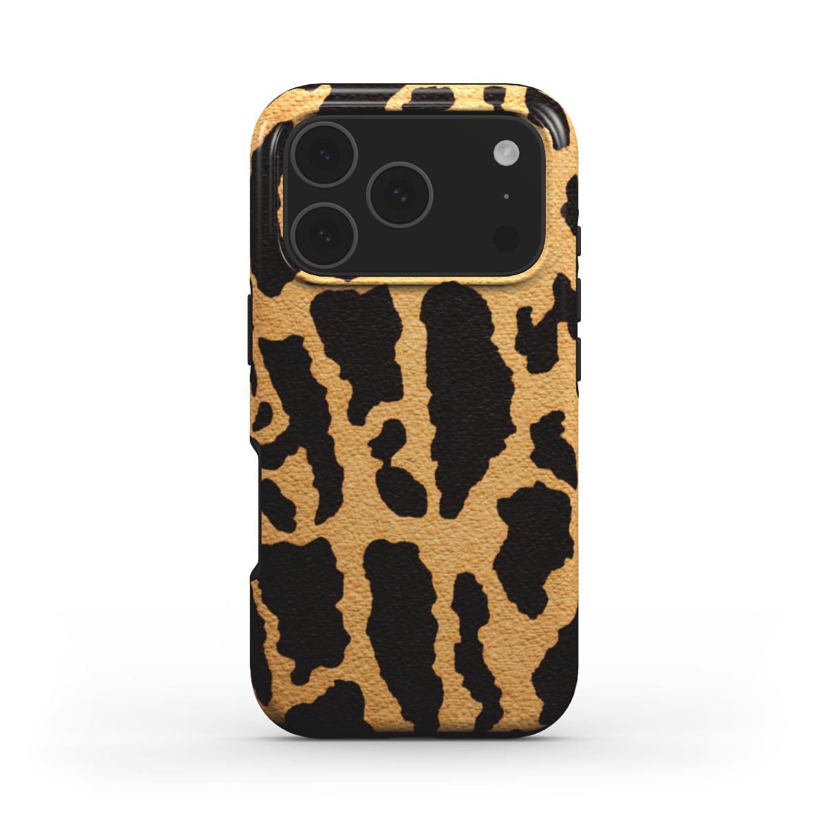 Rückseite der MagSafe Handyhülle Leopard Print Gold glänzend