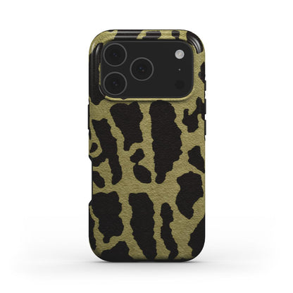Rückseite der MagSafe Handyhülle Leopard Print Militärgrün glänzend