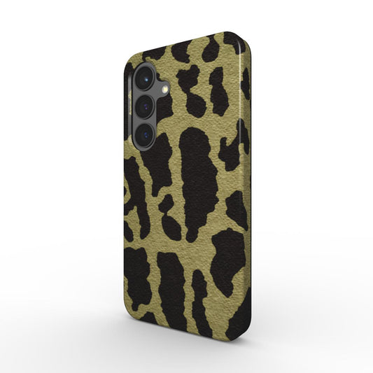 Magnetische Smartphone Schutzhülle mit Leopardenmuster in Militärgrün für Samsung und Pixel - schräge Ansicht