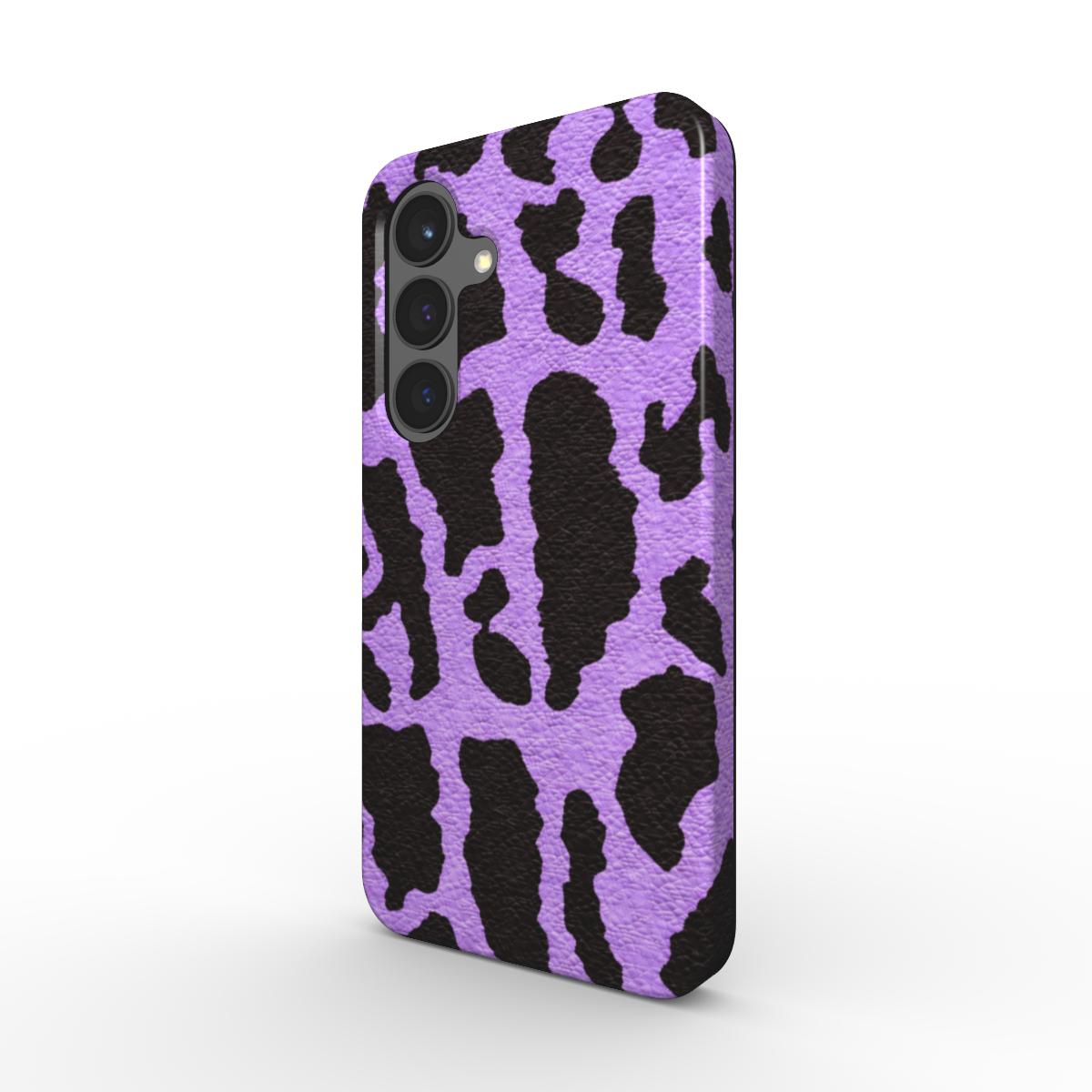 Magnetische Smartphone Schutzhülle mit Leopardenmuster in Violett für Samsung und Pixel - schräge Ansicht