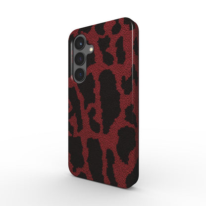 Magnetische Smartphone Schutzhülle mit Leopardenmuster in Rot für Samsung und Pixel - schräge Ansicht