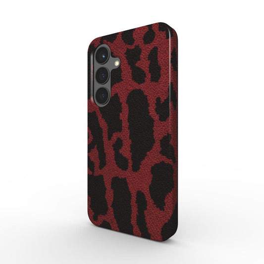 Magnetische Smartphone Schutzhülle mit Leopardenmuster in Rot für Samsung und Pixel - schräge Ansicht